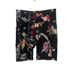 Tahari Sport Black Floral Bike Shorts Size Medium